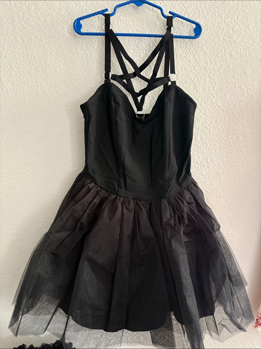 Dolls Kill widow Black pentagram Strappy Tulle Mini Dress
